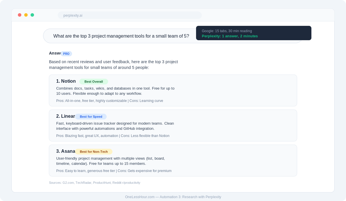 Perplexity AI search interface giving direct answers with citations