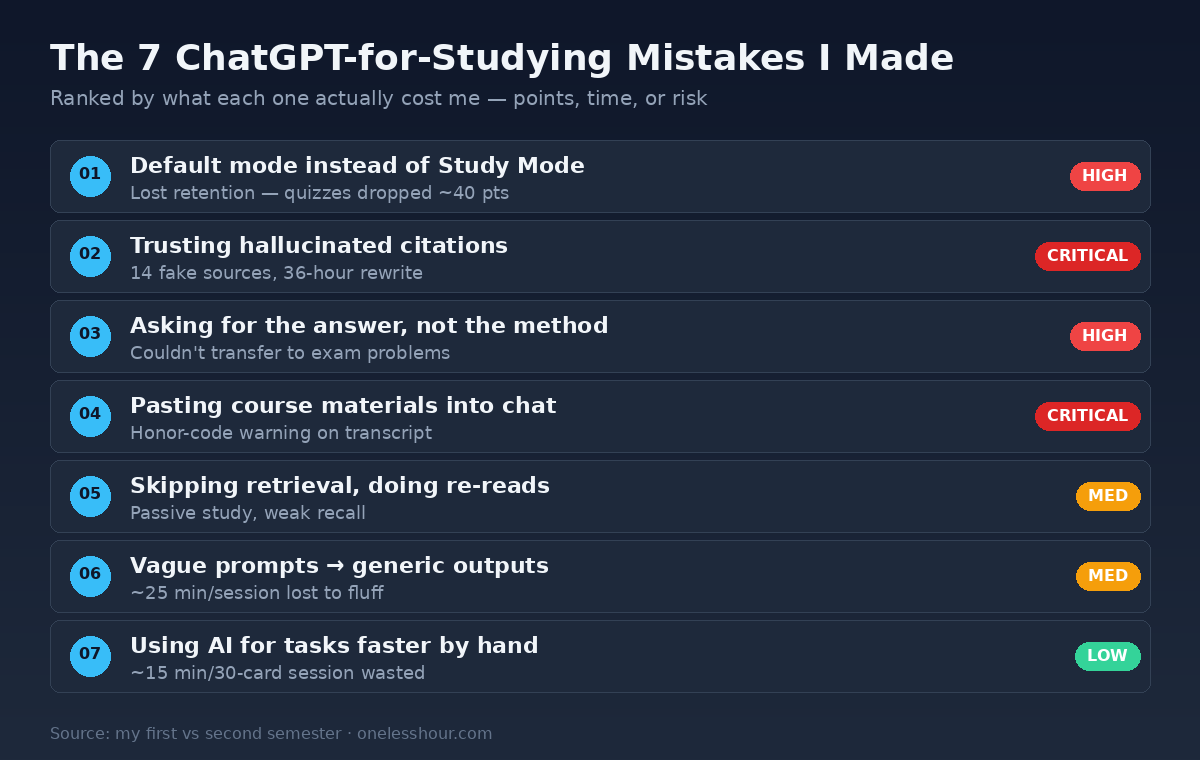 Seven ChatGPT for studying mistakes ranked by how much they cost me