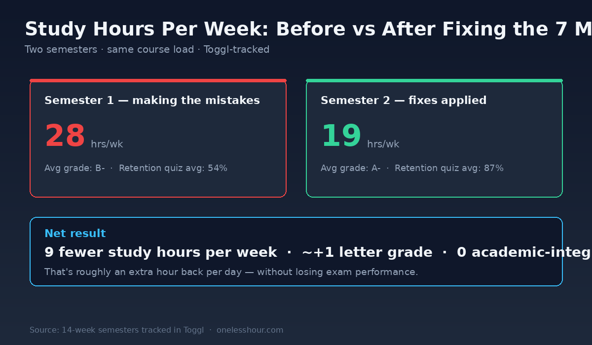 Study hours per week before and after fixing the seven ChatGPT mistakes