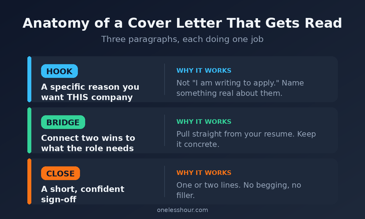 Anatomy of a cover letter that gets read: hook, bridge and close paragraphs